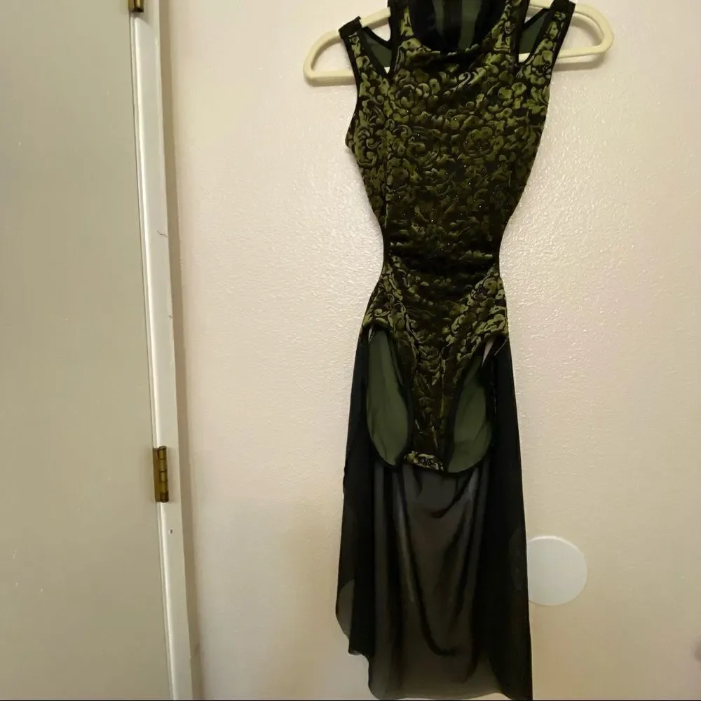 Weissman Dance Costume VELVET burnout CUTOUT DRESS green D11687 Child LC